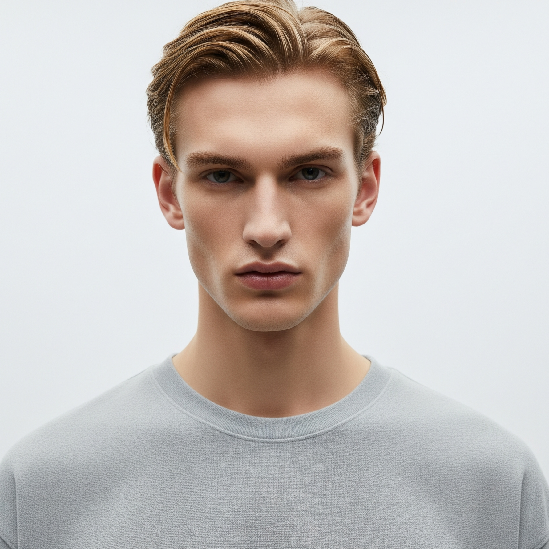 Man wearing a gray sweater against a light gray background